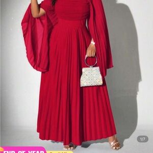 SHEIN Red Long Sleeve Maxi Dress